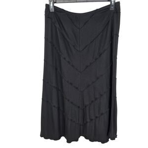 Vintage Donna Toran Solid Black Chevron Frill A-Line Midi Skirt Whimsigoth Large